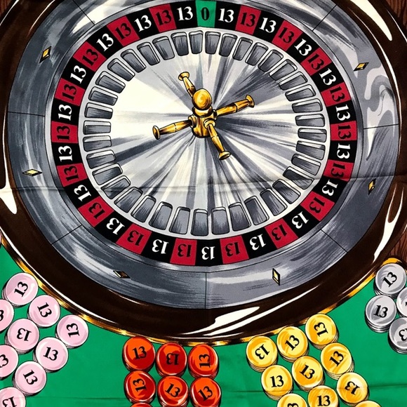 auth MOSCHINO gambler LUCKY 13 Roulette SILK scarf - Picture 13 of 16